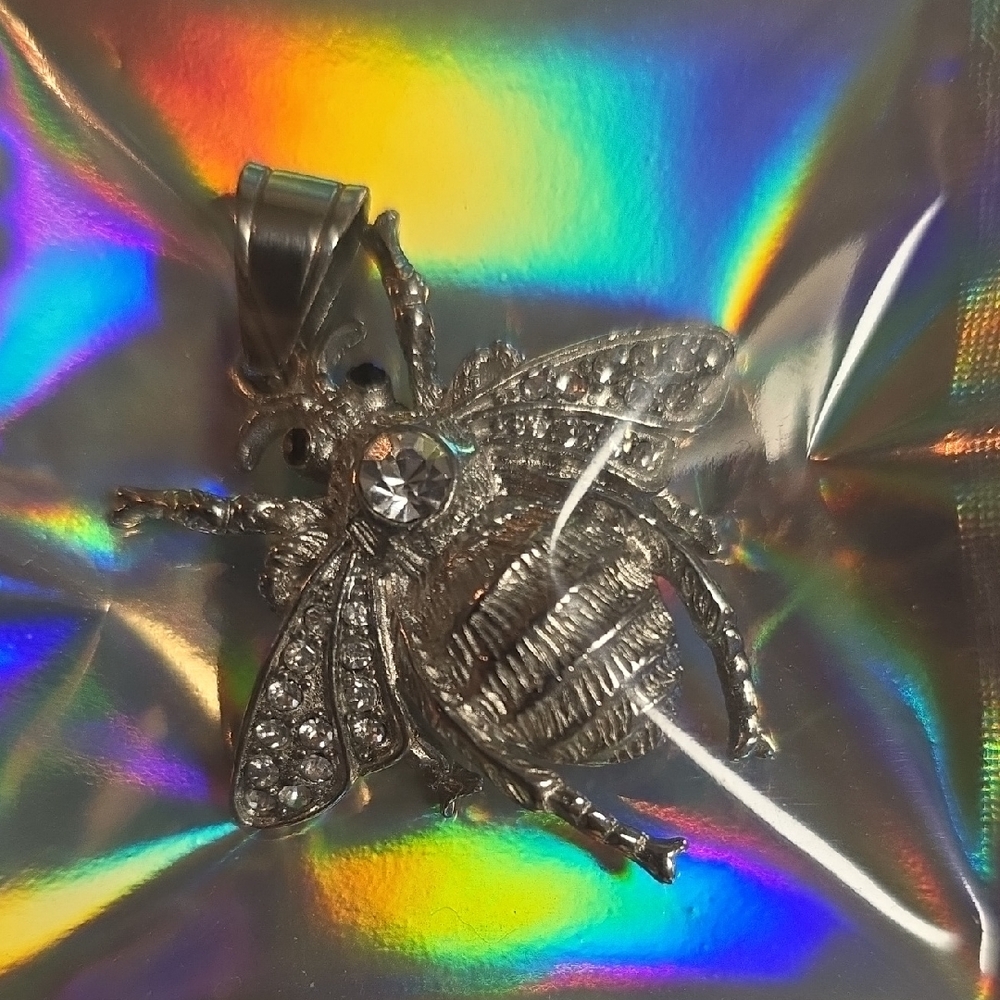 Silver Bee Pendant with Rhinestones